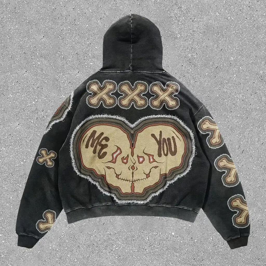 Harajuku Fashion Retro Skull Printed Hoodies