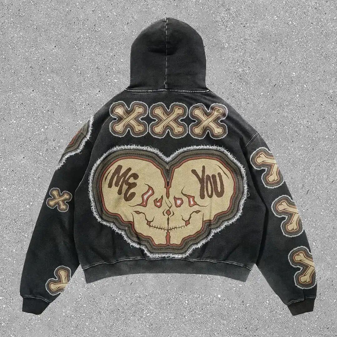 Harajuku Fashion Retro Skull Printed Hoodies