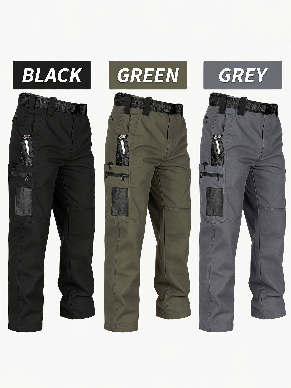 Men's Quick-Dry Tactical Cargo Pants Multi-Pocket Summer Casual Trousers 100% Polyester