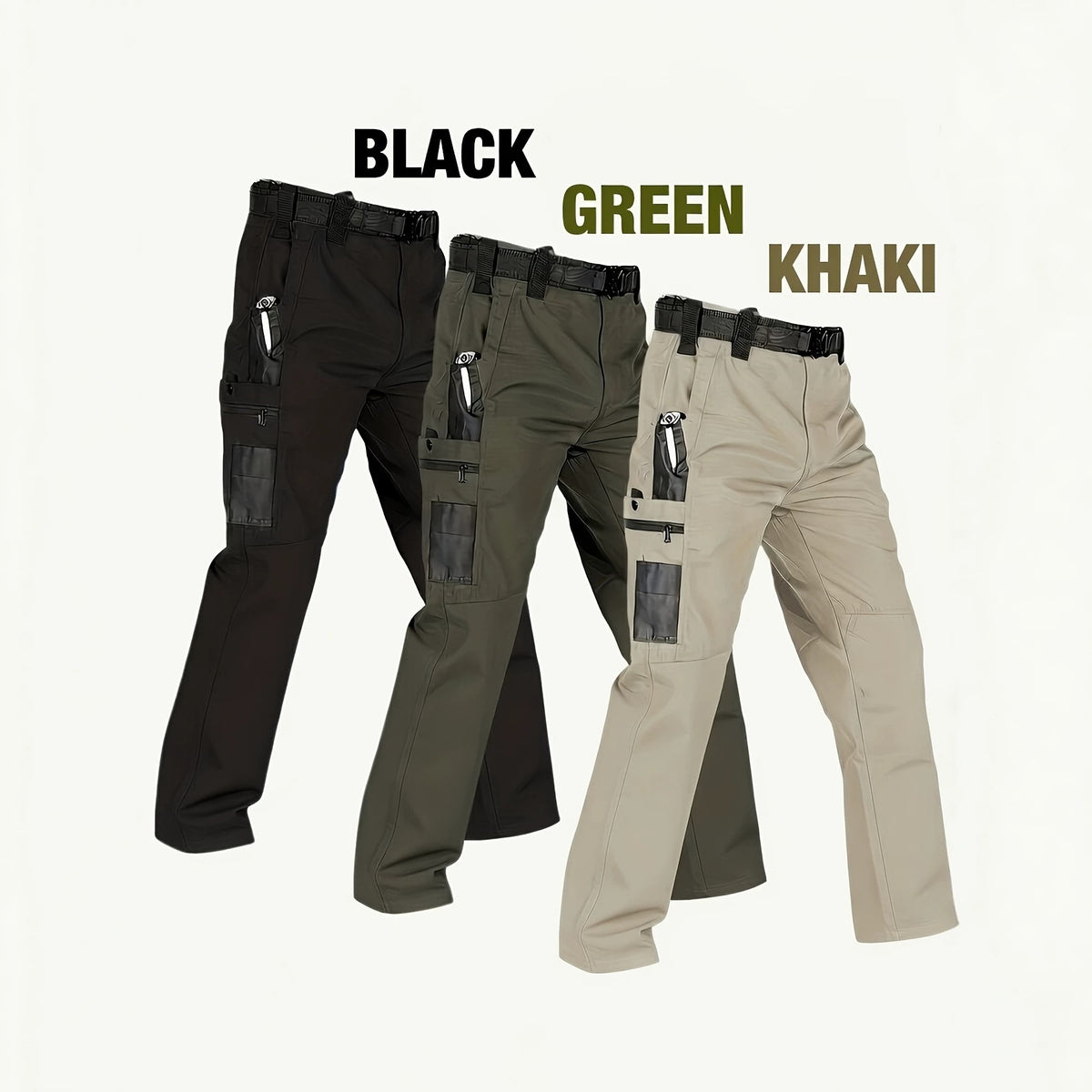 Men's Quick-Dry Tactical Cargo Pants Multi-Pocket Summer Casual Trousers 100% Polyester