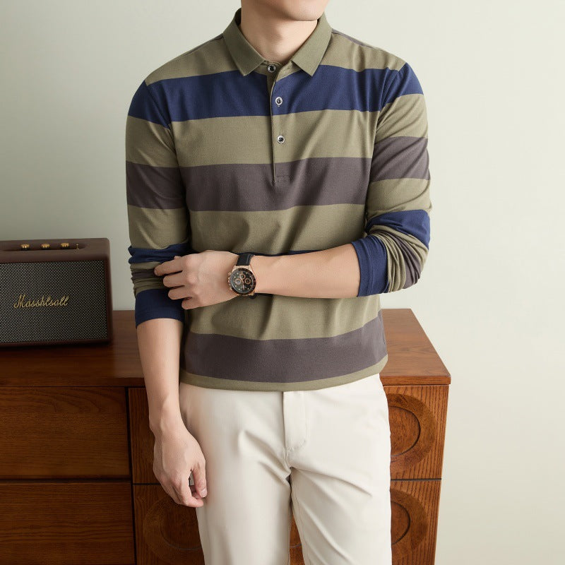 Striped long sleeve T-shirt cotton polo shirt T-shirt men's clothing