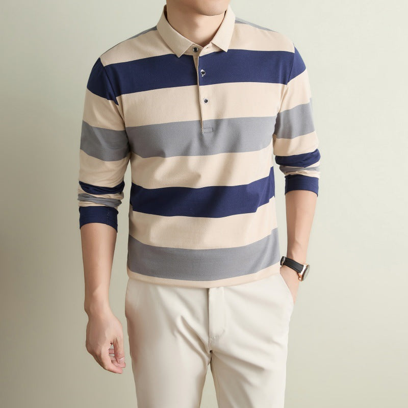 Striped long sleeve T-shirt cotton polo shirt T-shirt men's clothing