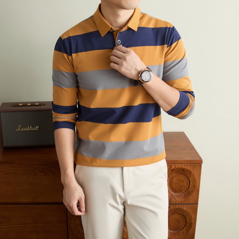 Striped long sleeve T-shirt cotton polo shirt T-shirt men's clothing