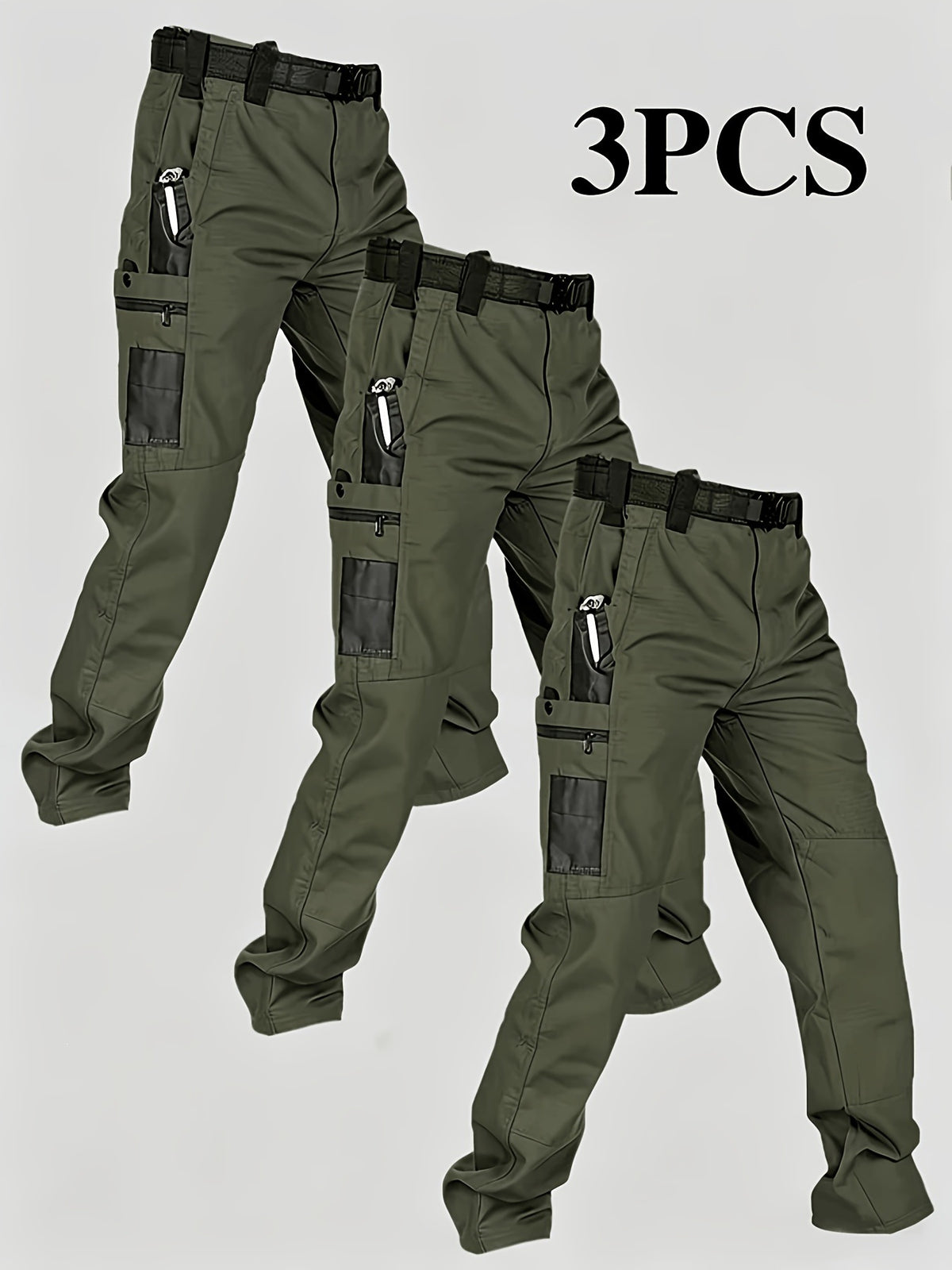 Men's Quick-Dry Tactical Cargo Pants Multi-Pocket Summer Casual Trousers 100% Polyester